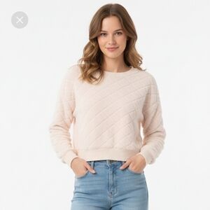 Chance or Fate Cream Crew Neck Fake Fur Sweatshirt with Quilted Texture NWT